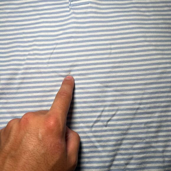 Peter Millar Polo Shirt Men's Large Size XL Striped Golf Blue and White - Picture 8 of 8